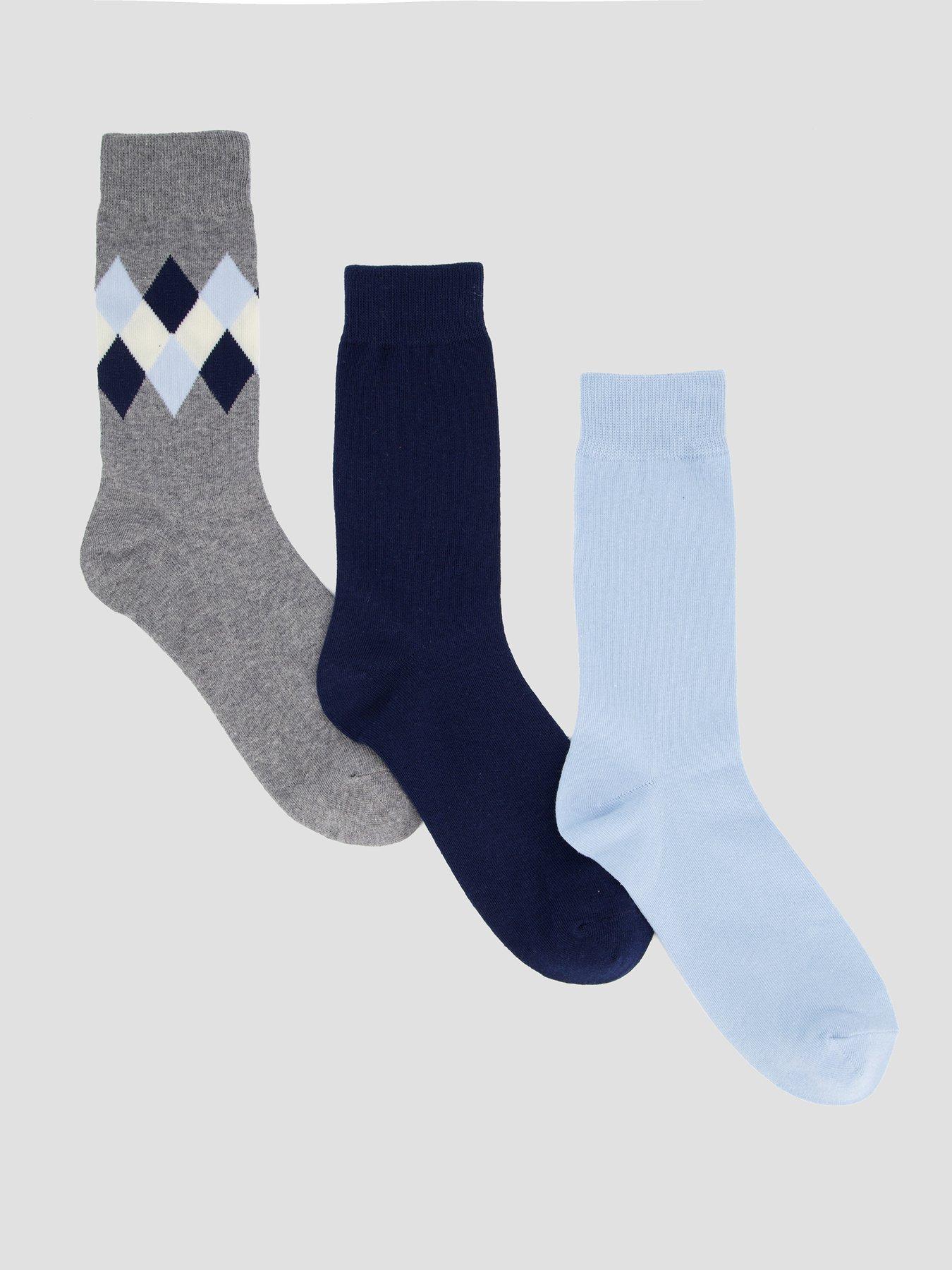 The Very Collection 3 Pack Printed Socks - Navy