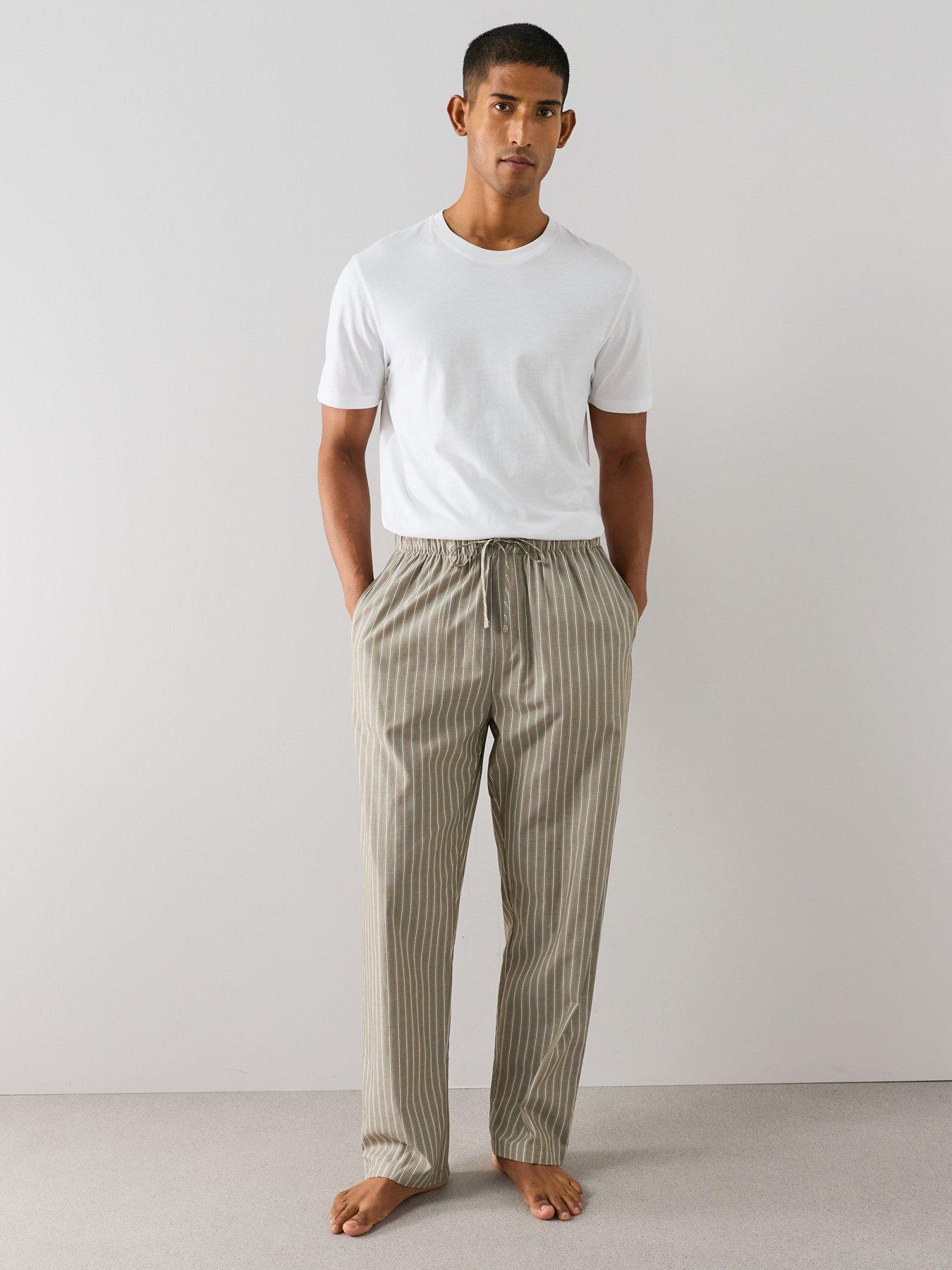 The Very Collection Pure Cotton Striped Pyjama Bottoms - Sage