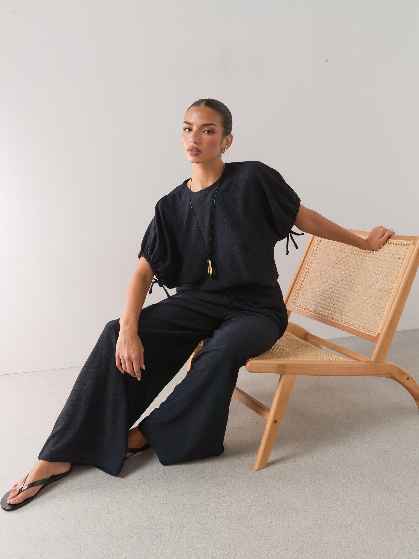 Image 3 of 6 of The Very Collection Textured Wide Leg Trouser Co-Ord - Navy