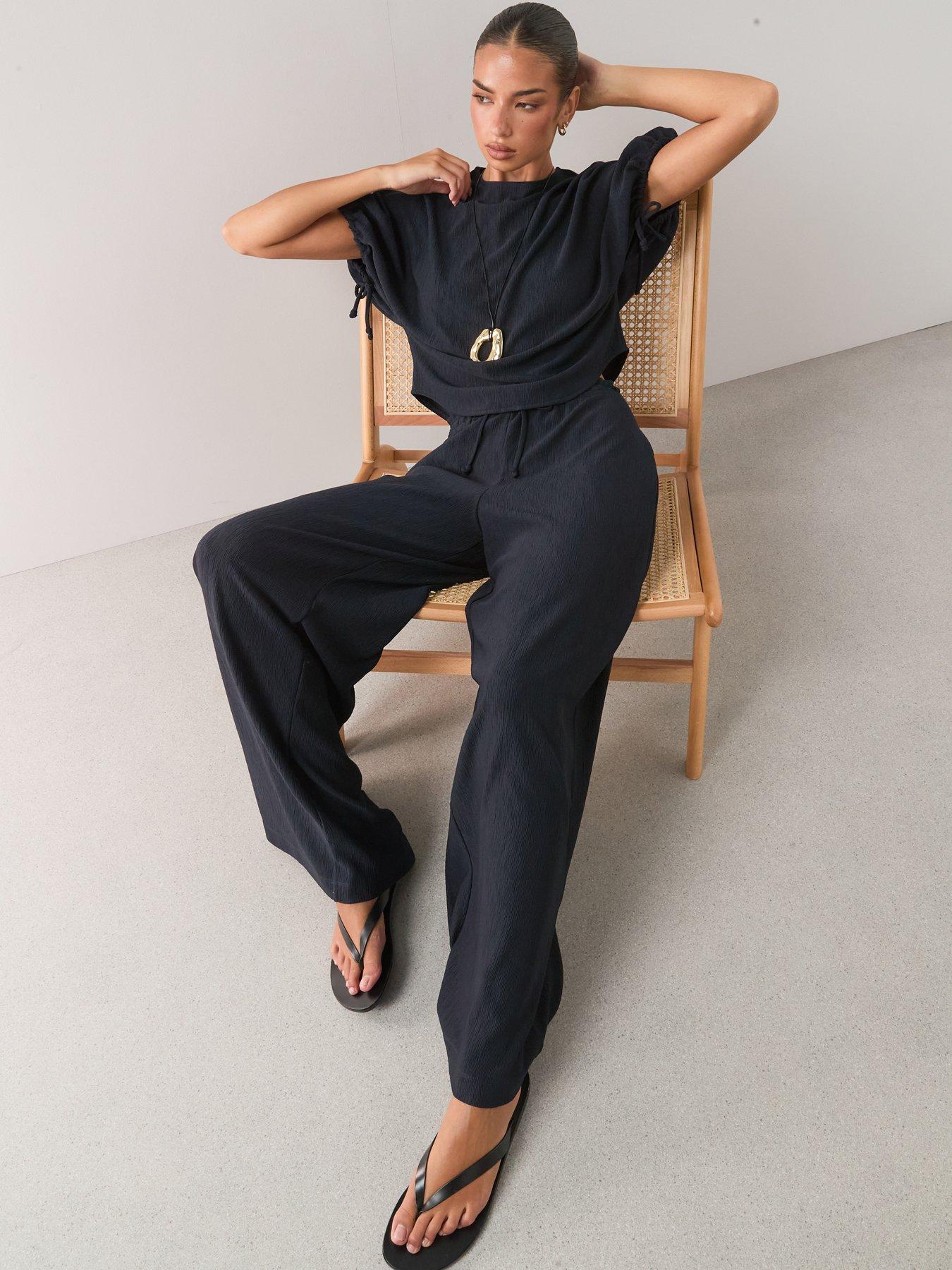 Image 4 of 6 of The Very Collection Textured Wide Leg Trouser Co-Ord - Navy