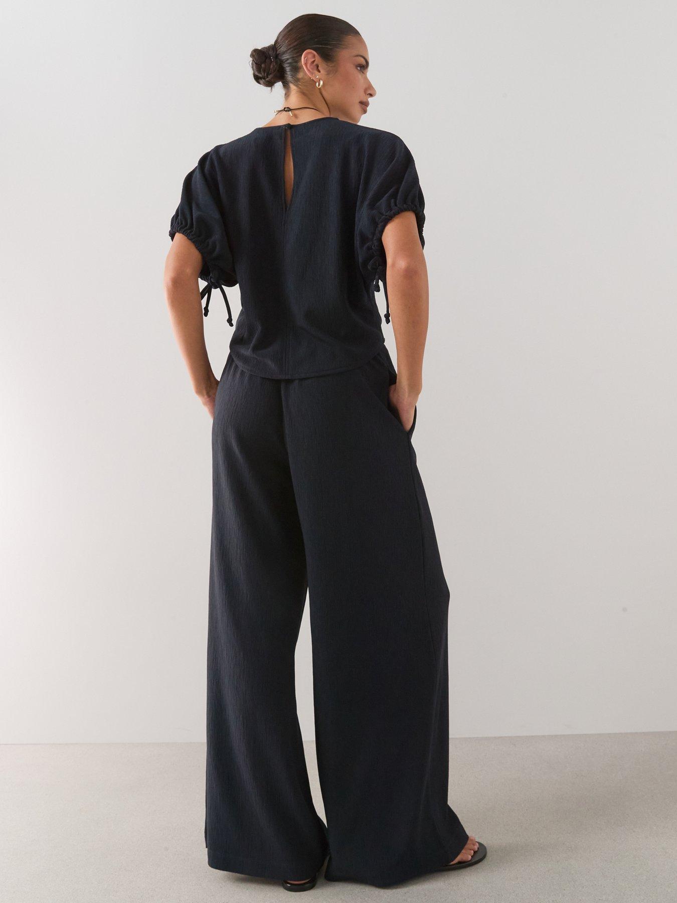 Image 6 of 6 of The Very Collection Textured Wide Leg Trouser Co-Ord - Navy