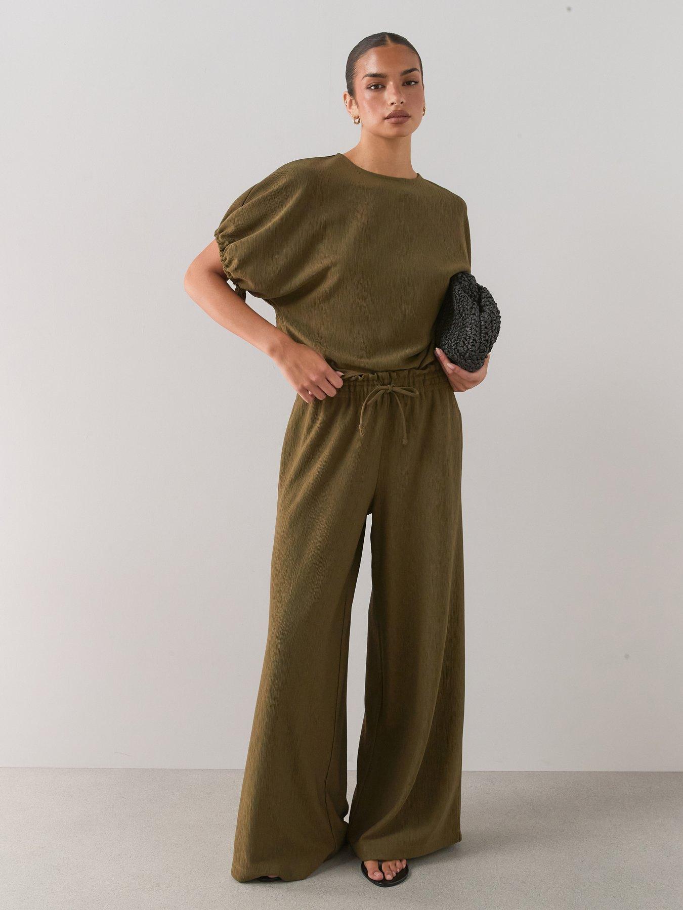 Image 1 of 7 of The Very Collection Textured Wide Leg Trouser Co-ord - Khaki