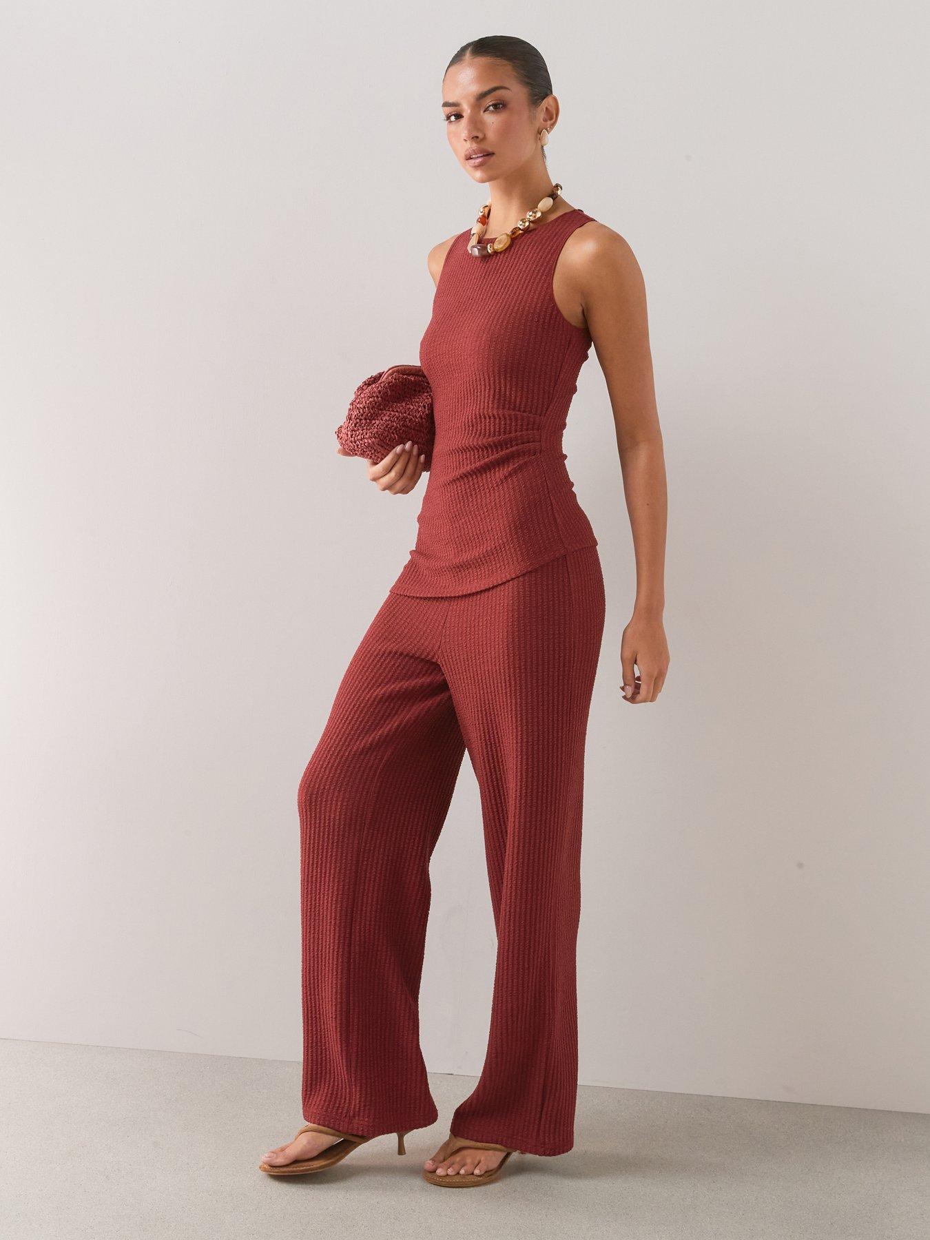 Image 3 of 6 of The Very Collection Ribbed Trouser Co-ord- Rust