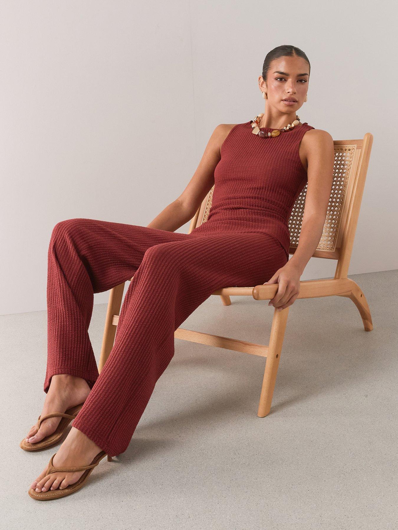 Image 5 of 6 of The Very Collection Ribbed Trouser Co-ord- Rust