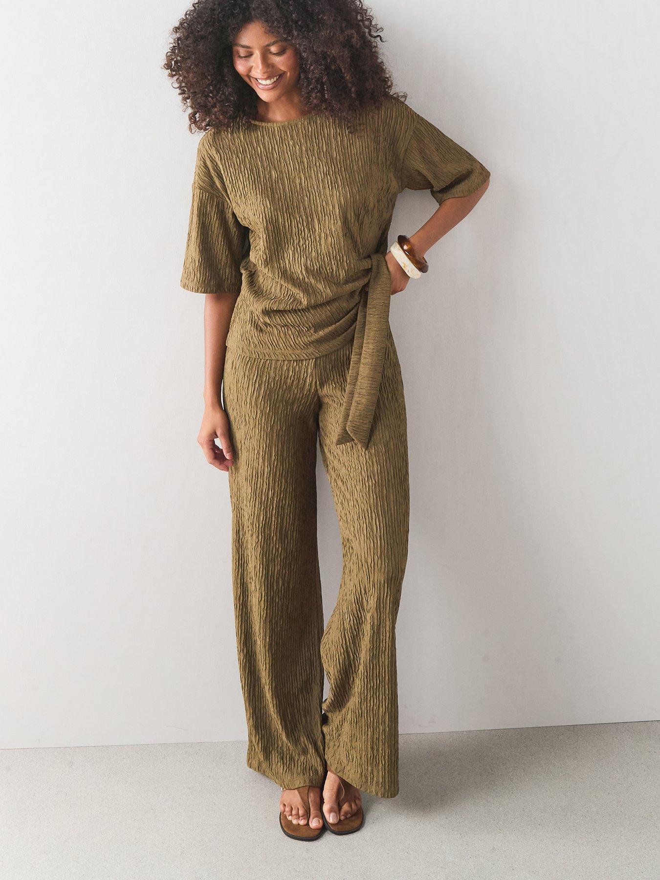 Image 1 of 7 of The Very Collection Textured Wide Leg Trouser Co-Ord - Taupe