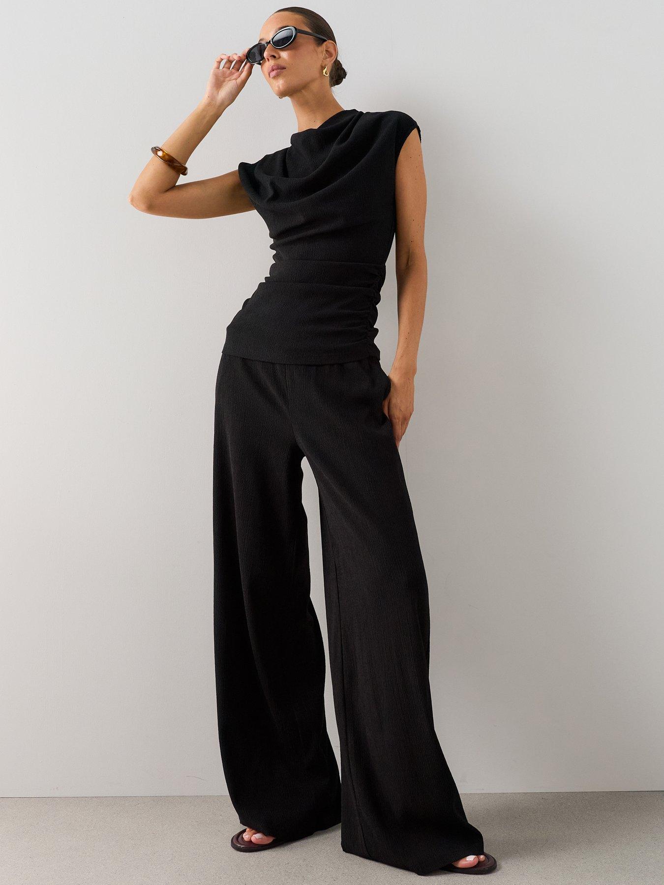 Image 1 of 7 of The Very Collection Textured Stretch Wide Leg Trouser