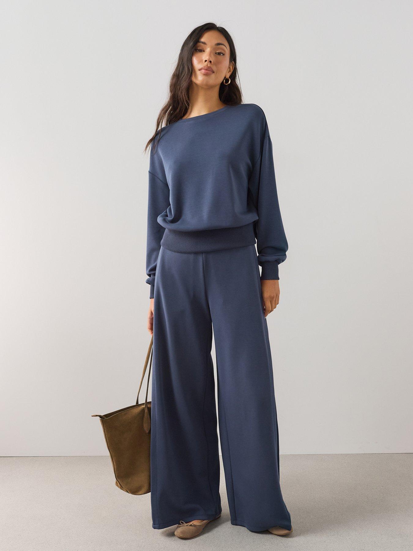 Image 1 of 7 of The Very Collection Modal Pleated Wide Leg Co-Ord Trousers - Navy