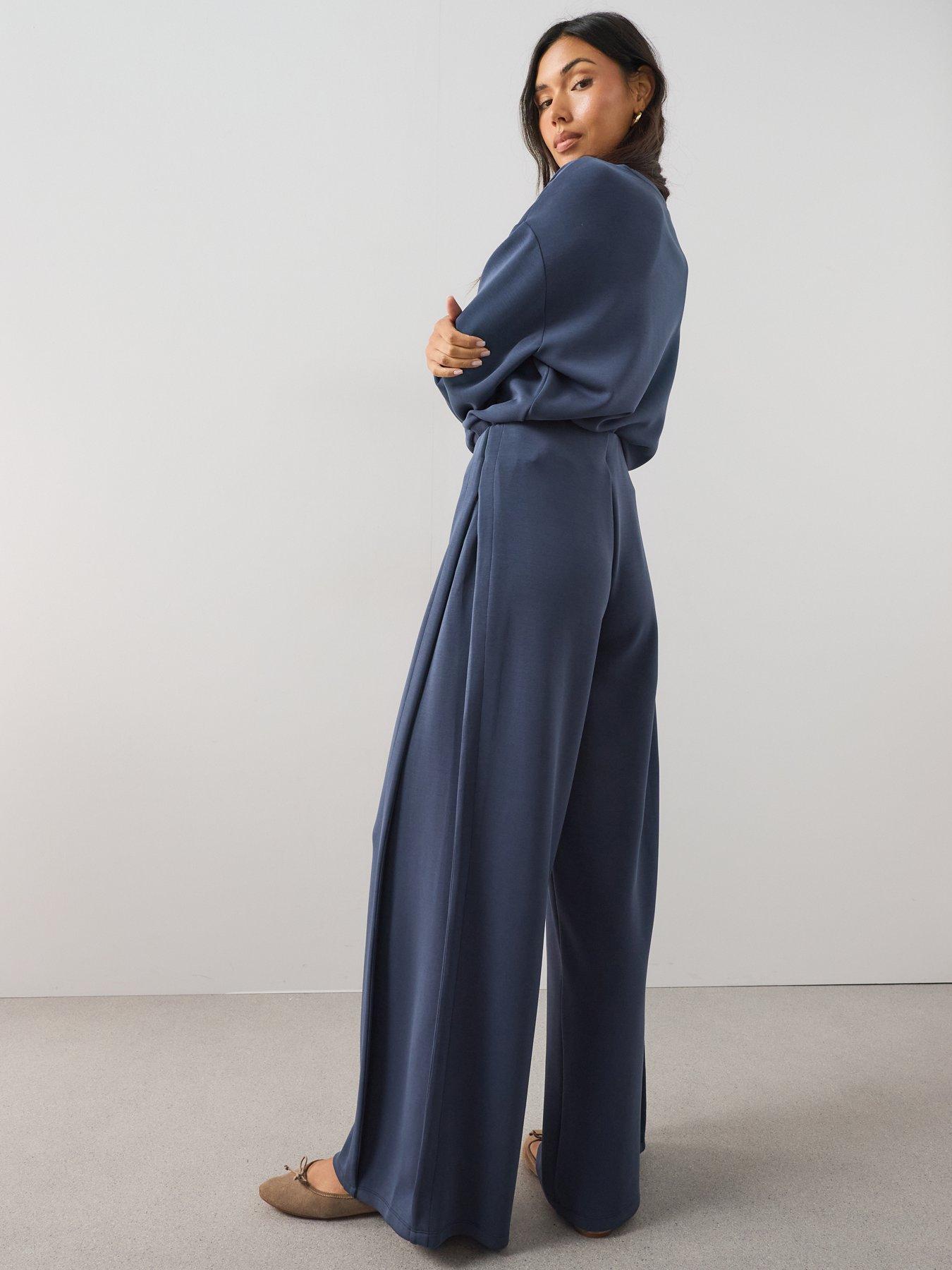 Image 5 of 7 of The Very Collection Modal Pleated Wide Leg Co-Ord Trousers - Navy