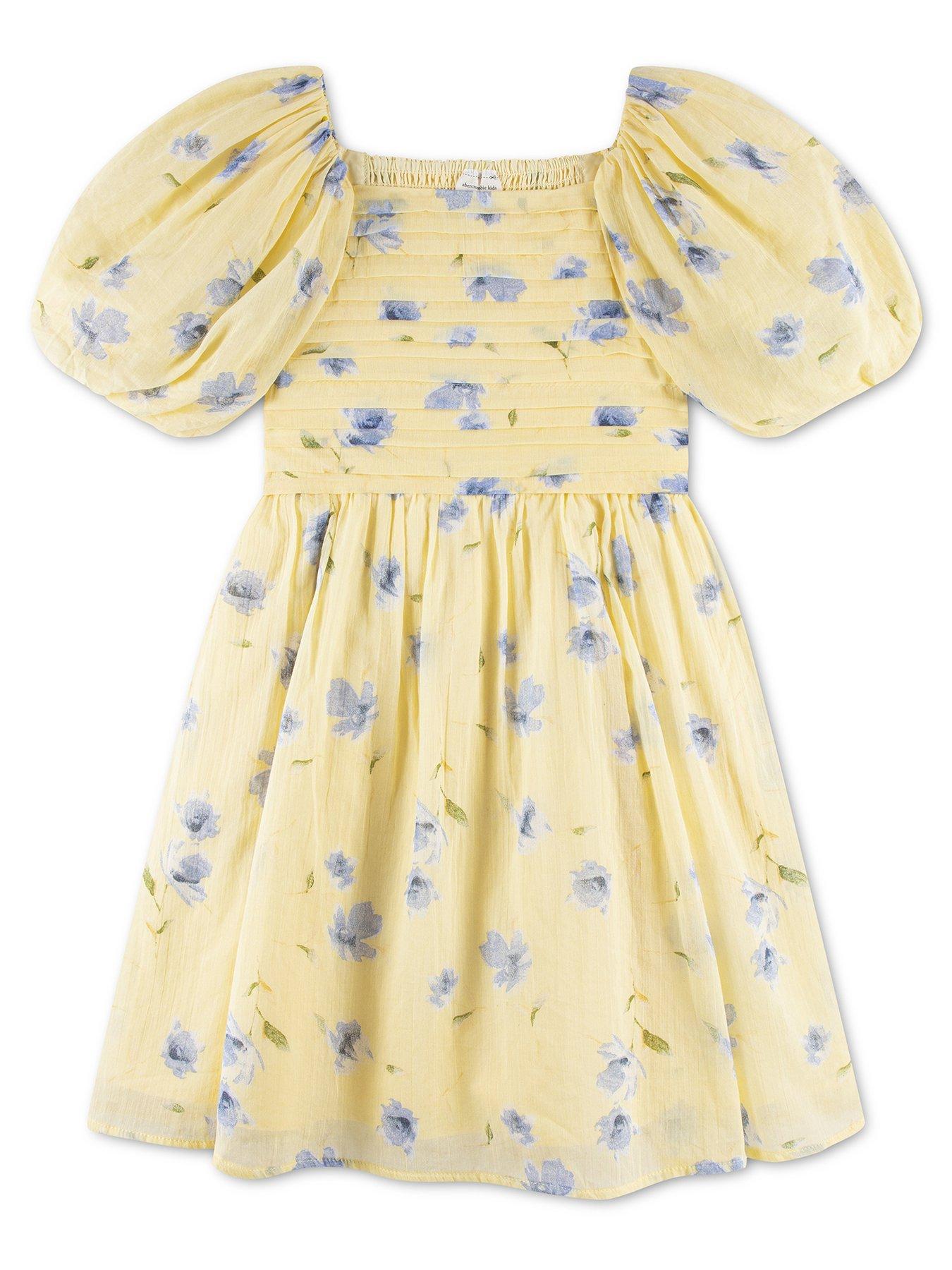 Image 1 of 4 of Abercrombie & Fitch Girls Emerson Gauze Puff Sleeve Dress - Yellow