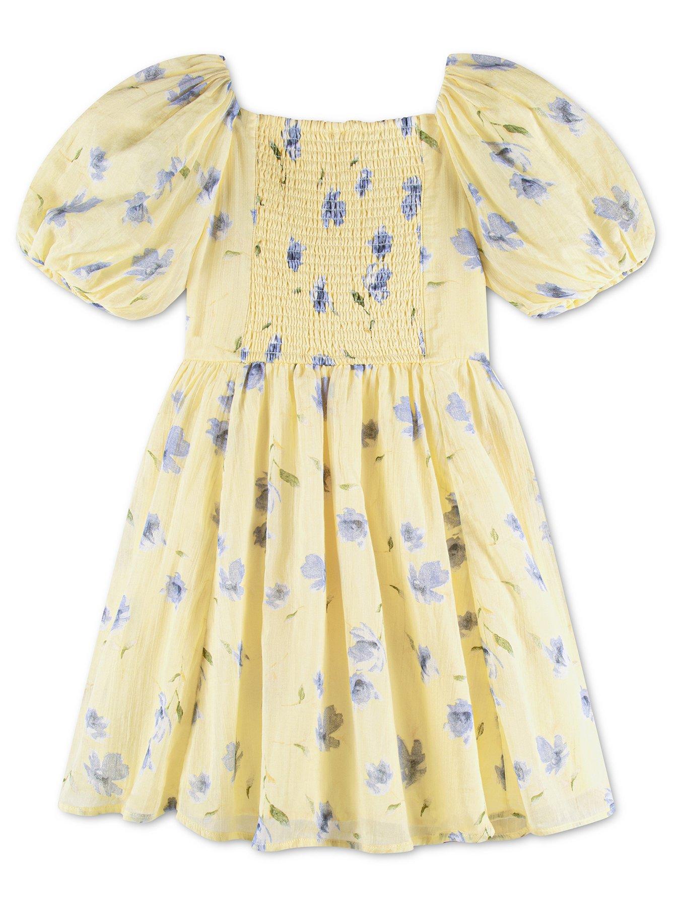 Image 2 of 4 of Abercrombie & Fitch Girls Emerson Gauze Puff Sleeve Dress - Yellow