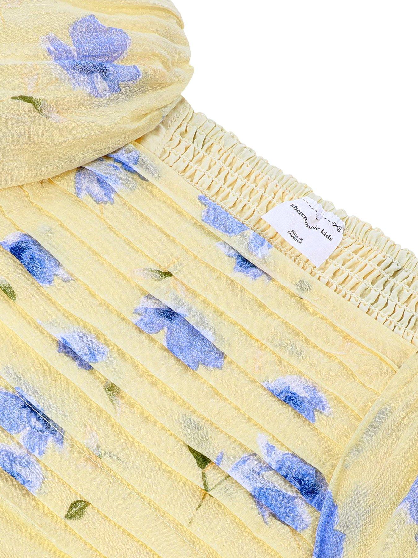 Image 3 of 4 of Abercrombie & Fitch Girls Emerson Gauze Puff Sleeve Dress - Yellow