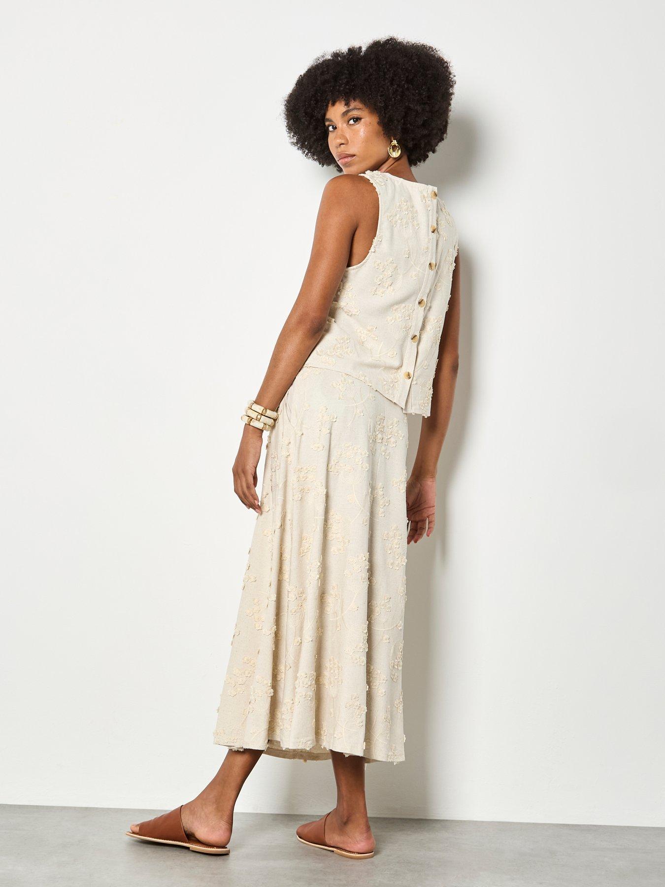 Image 2 of 4 of Apricot Dandelion Embroidered Skirt - Cream