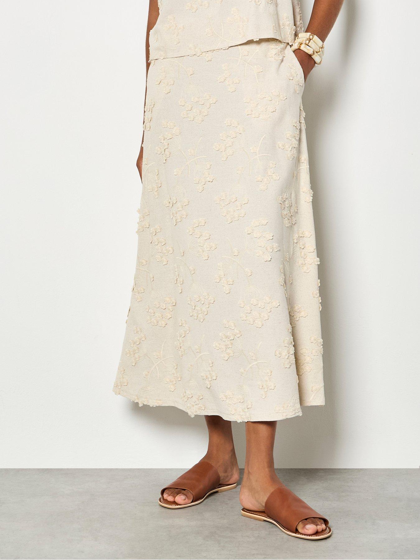 Image 3 of 4 of Apricot Dandelion Embroidered Skirt - Cream