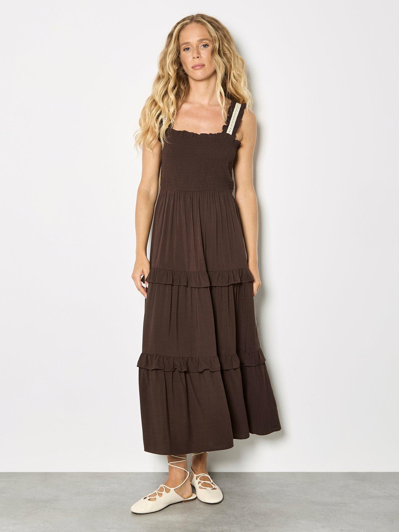 Apricot Apricot Smocked Tierred Crochet Dress