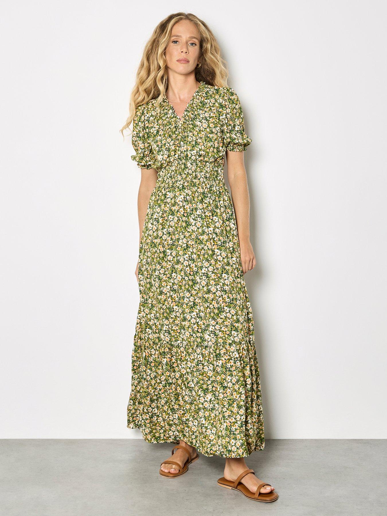 Apricot Apricot Smock V Neck Floral Midi Dress