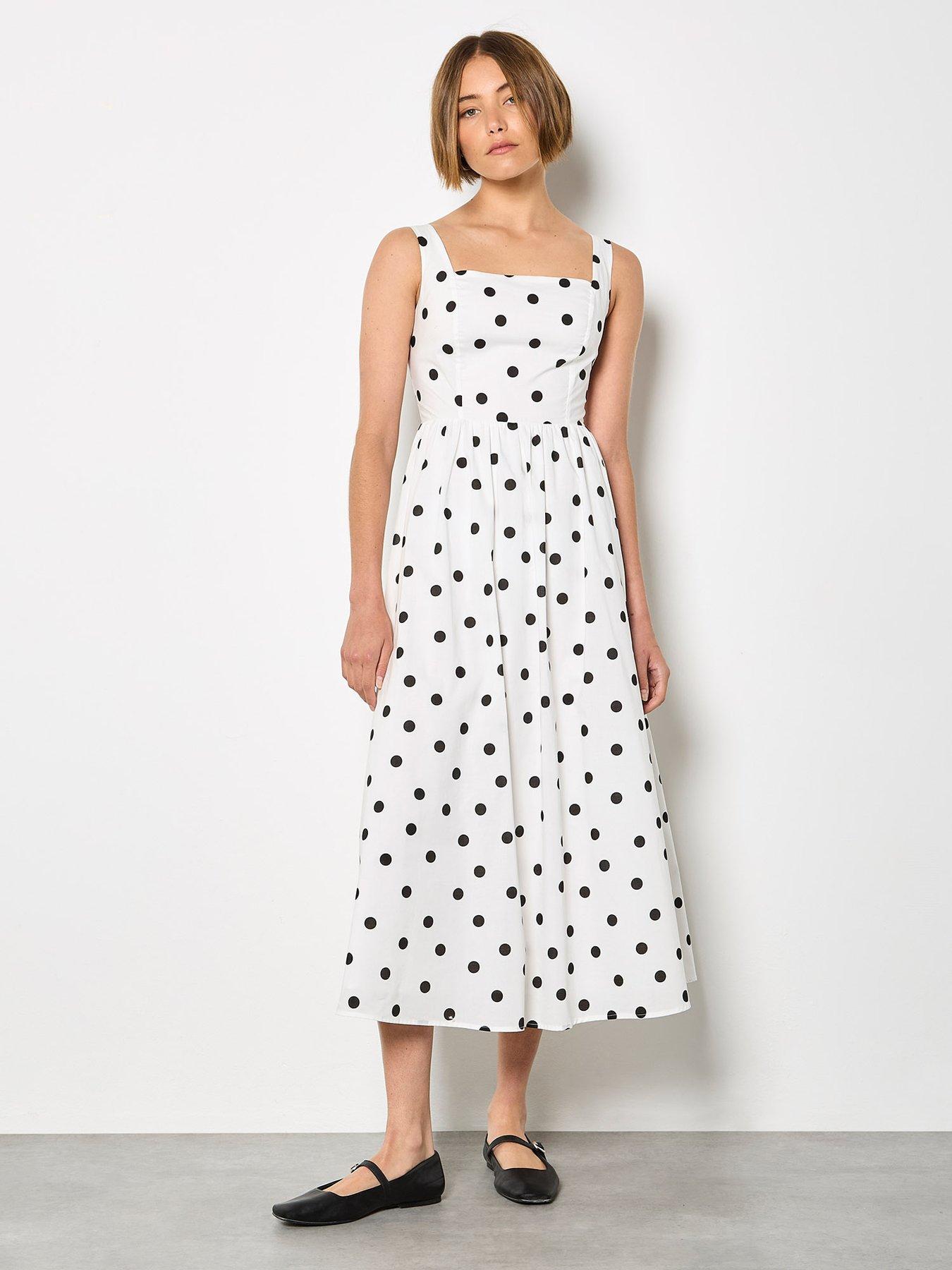 Apricot Apricot Polka Dot A-Line Midi Dress