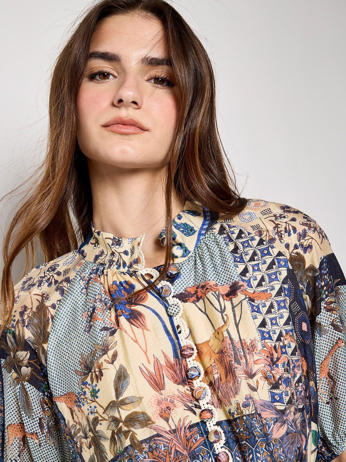 Image 4 of 5 of Apricot Apricot High Neck Patchwork Midi Shirt Dress