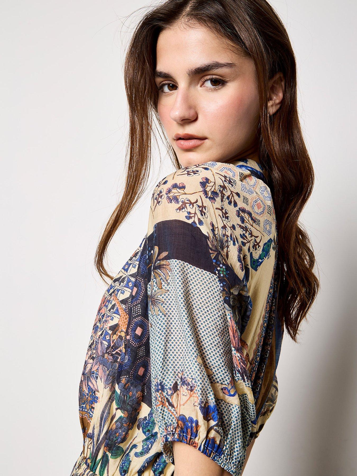 Image 5 of 5 of Apricot Apricot High Neck Patchwork Midi Shirt Dress