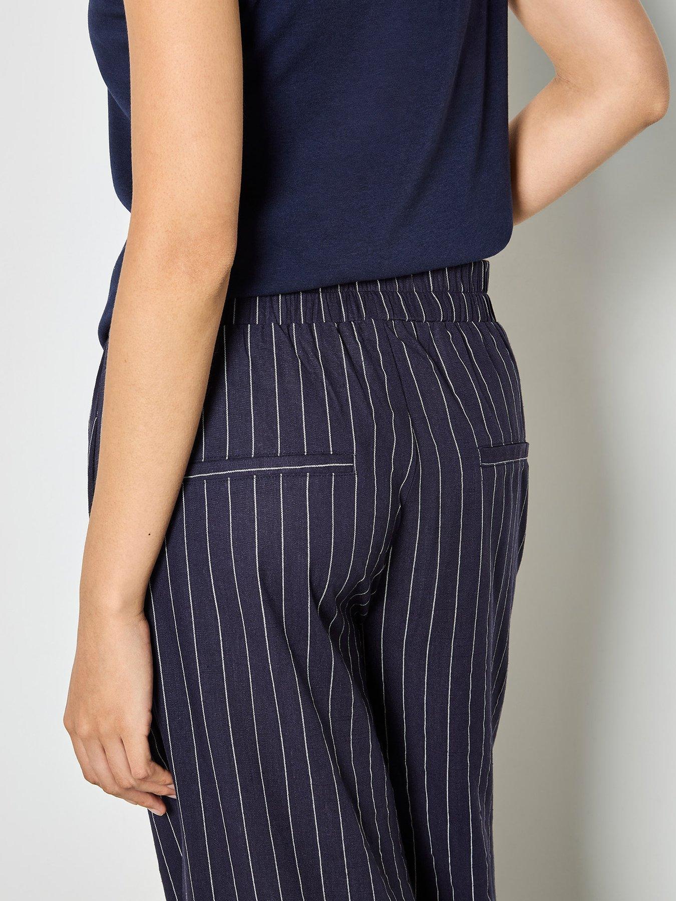 Image 2 of 4 of Apricot Apricot Pinstripe Linen Wide Leg Trouser