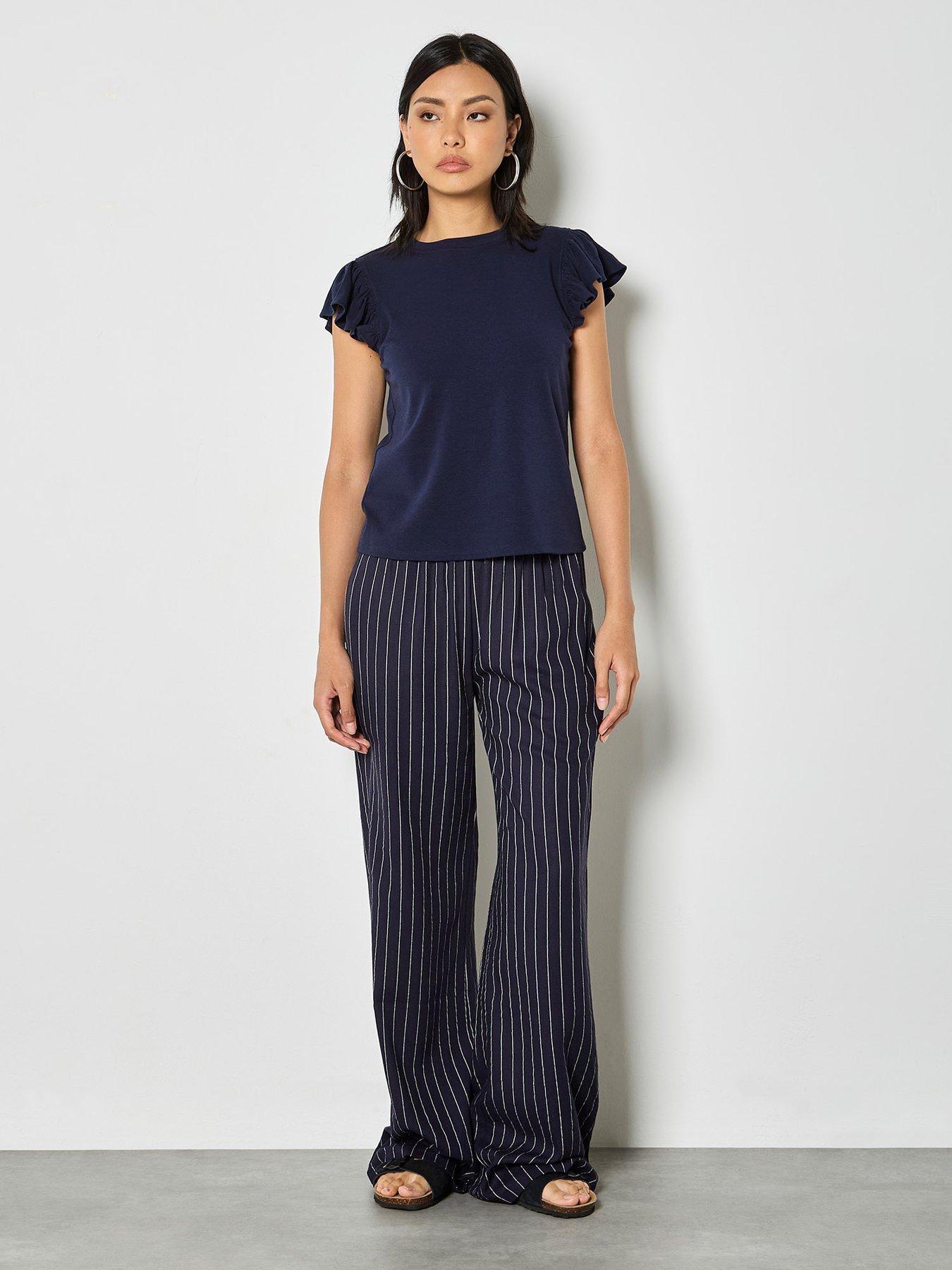 Image 3 of 4 of Apricot Apricot Pinstripe Linen Wide Leg Trouser