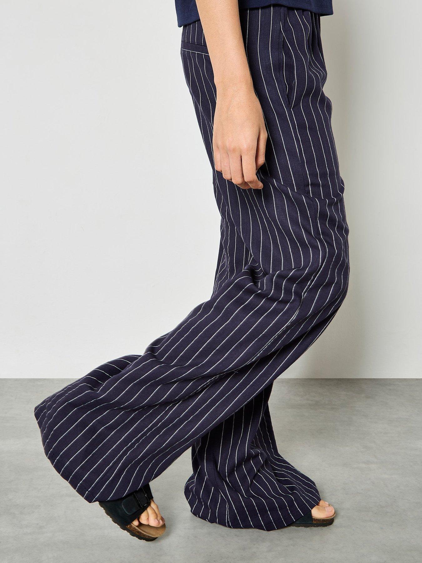 Image 4 of 4 of Apricot Apricot Pinstripe Linen Wide Leg Trouser