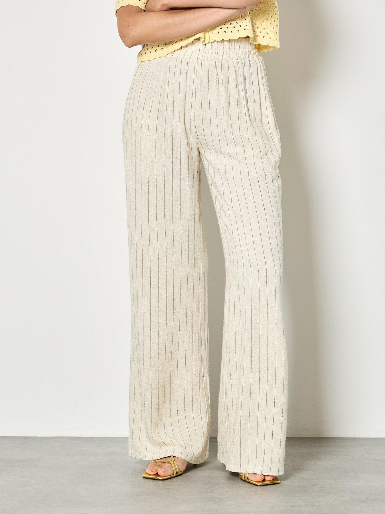 Apricot Apricot Pinstripe Linen Wide Leg Trouser
