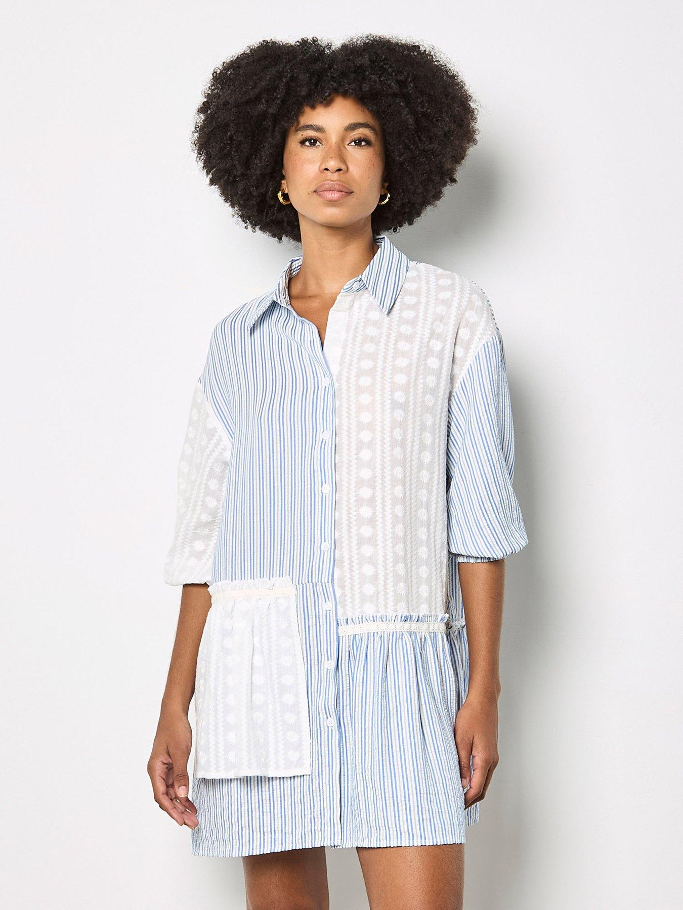 Apricot Apricot Embroidered Cotton Stripe Dress
