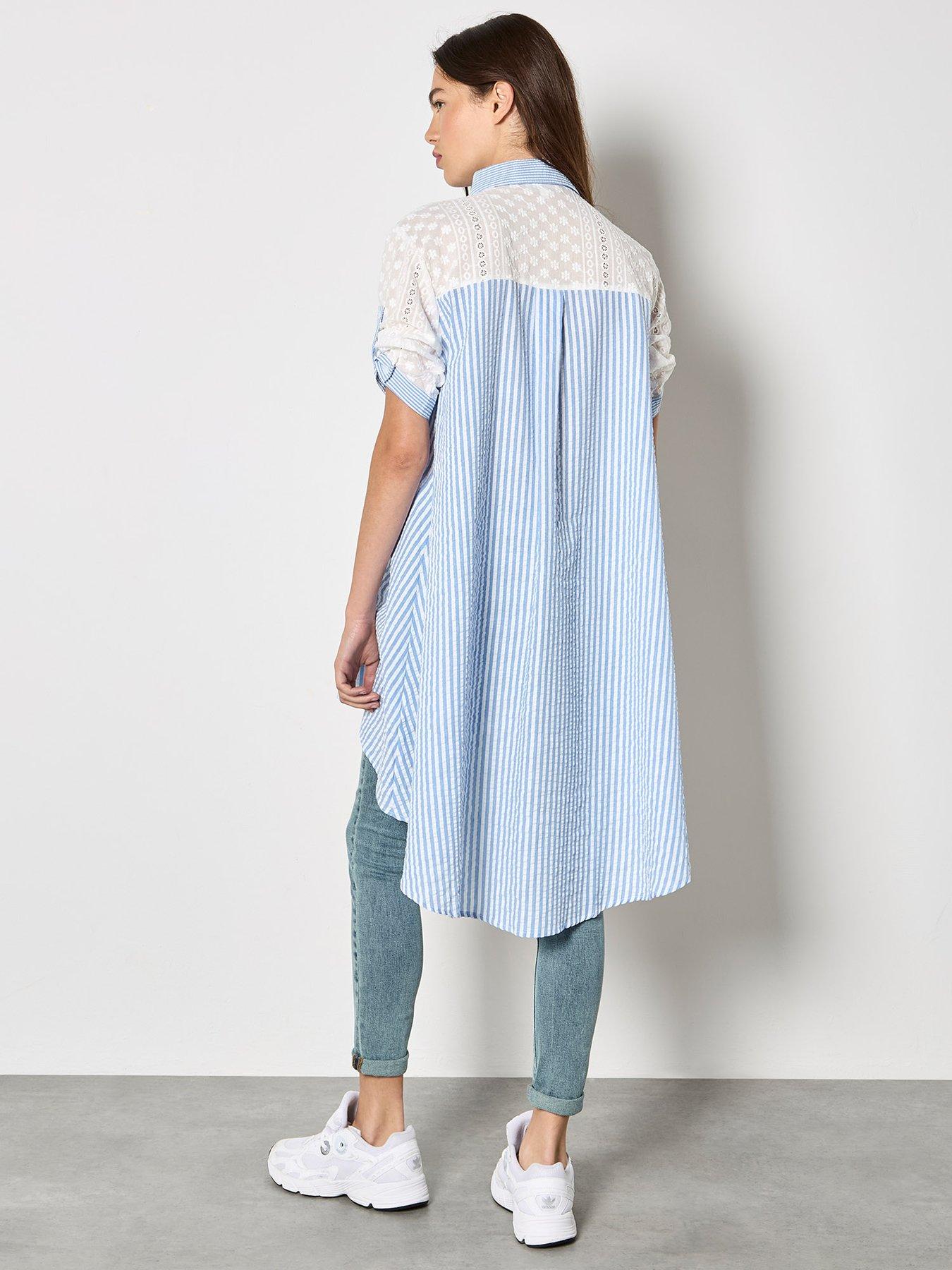 Image 2 of 5 of Apricot Mix&nbsp;Match Embroidered Stripe Hi&nbsp;Low Shirt