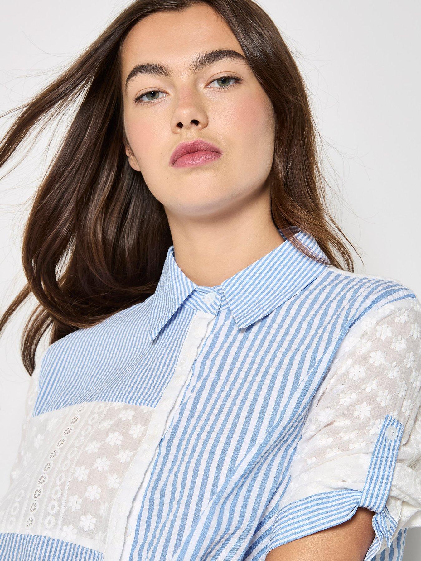 Image 4 of 5 of Apricot Mix&nbsp;Match Embroidered Stripe Hi&nbsp;Low Shirt