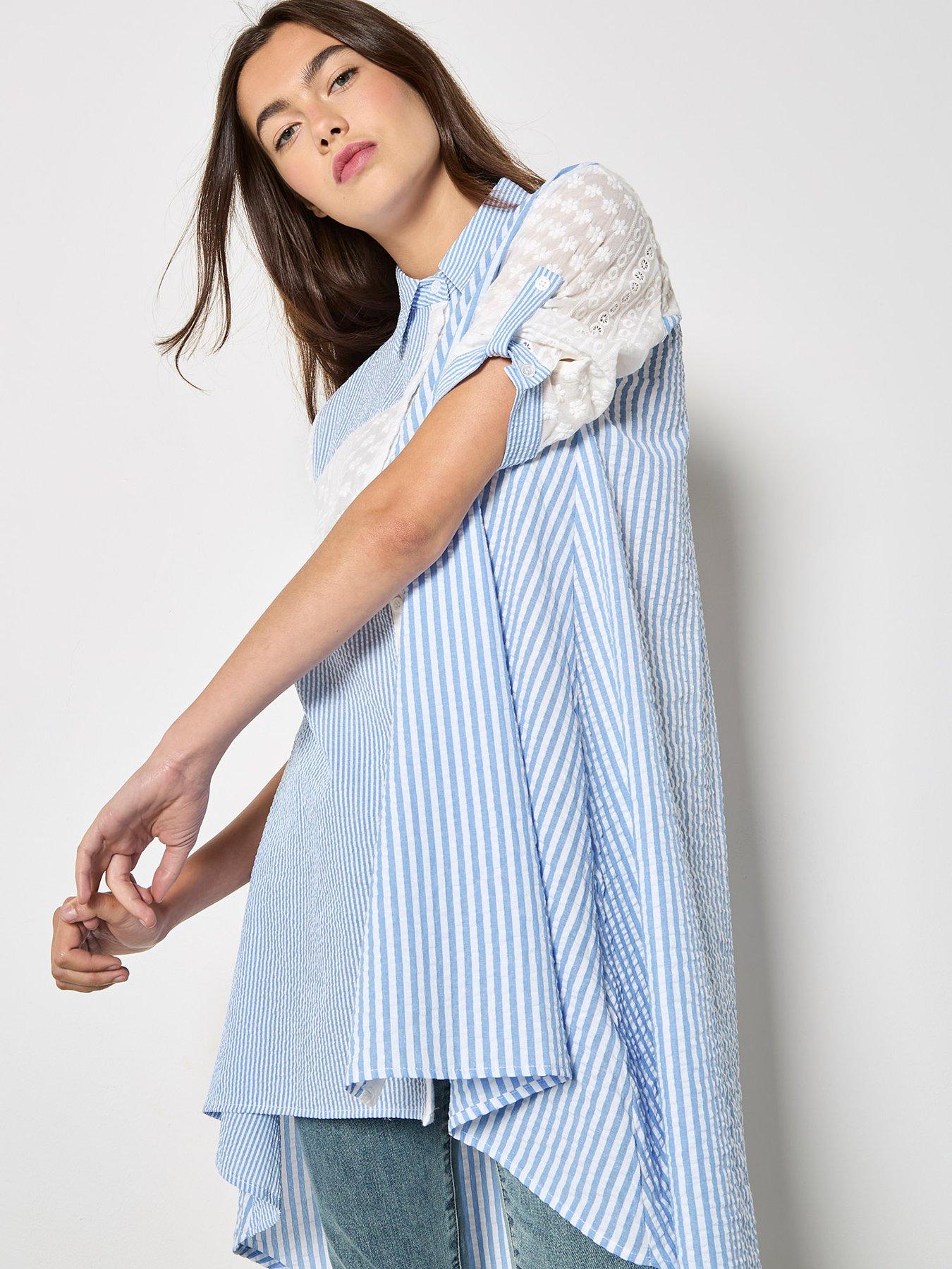 Image 5 of 5 of Apricot Mix&nbsp;Match Embroidered Stripe Hi&nbsp;Low Shirt