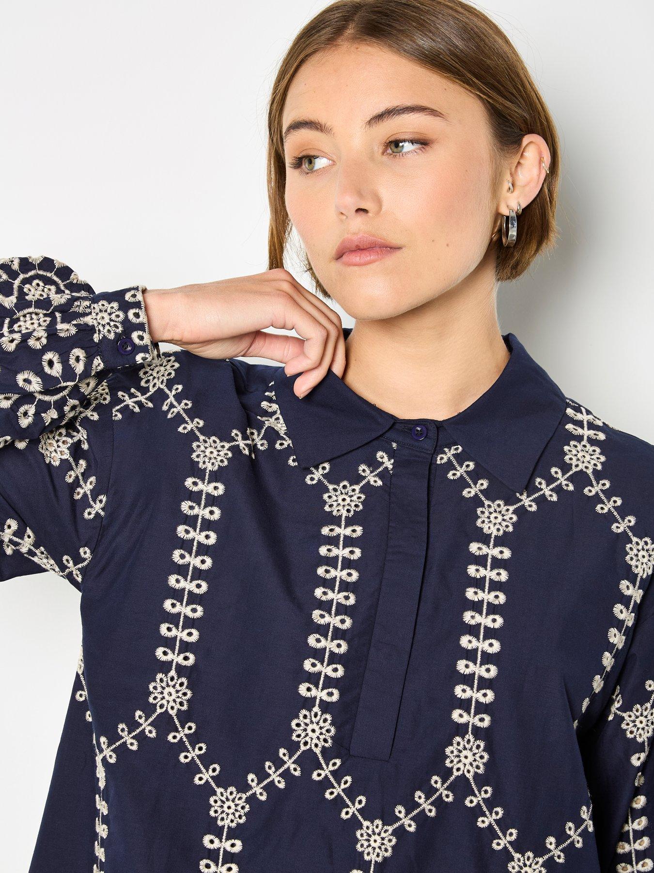 Image 4 of 4 of Apricot Apricot Two tone Broderie Swing Shirt Dress