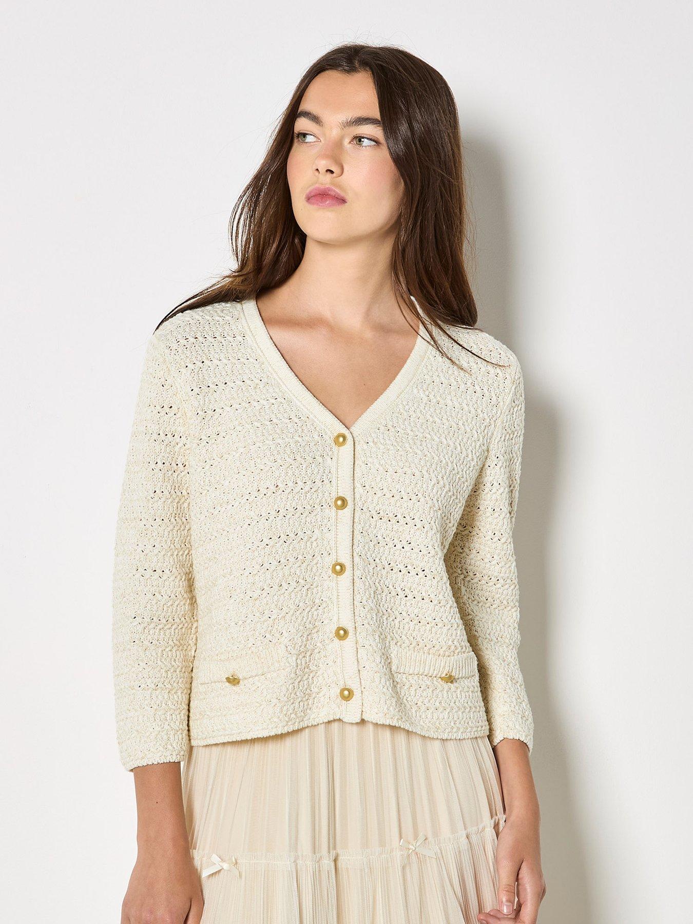Image 1 of 5 of Apricot Apricot Metal Button Sparkle Cardigan