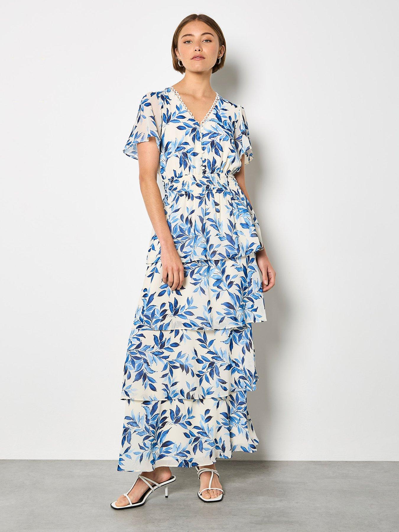 apricot-apricot-tiered-leaf-print-dressback