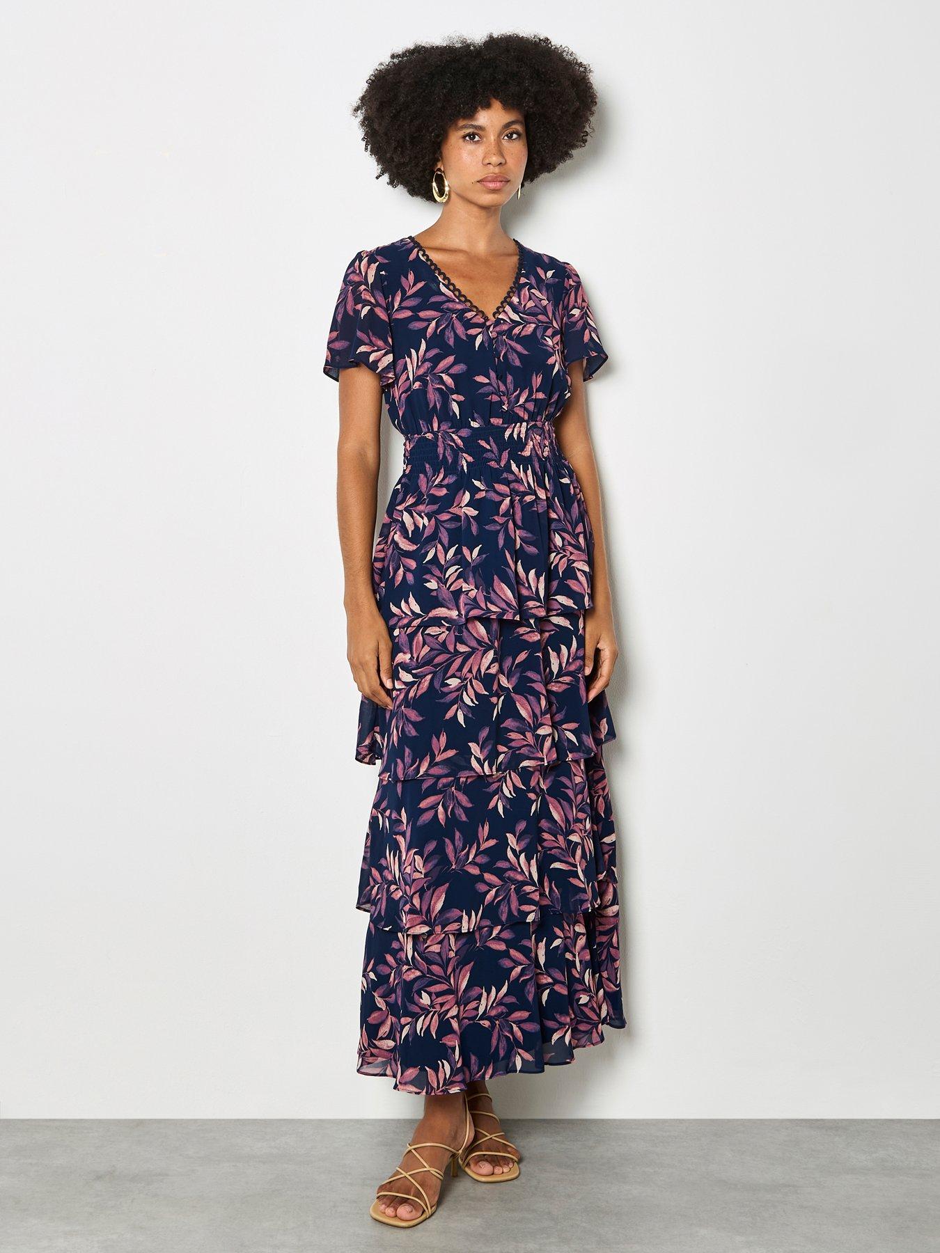 apricot-apricot-tiered-leaf-print-dressback