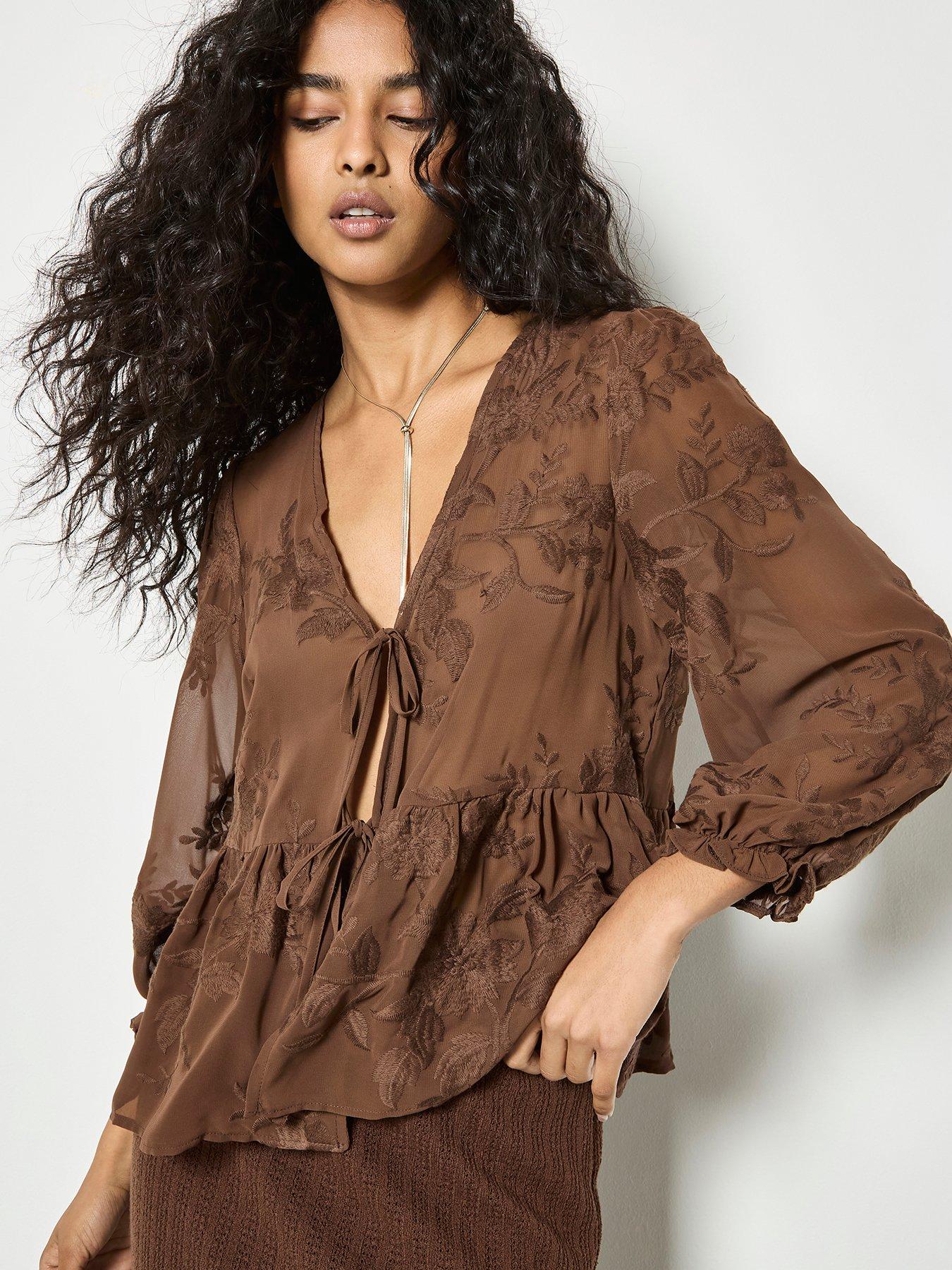 apricot-apricot-embroidered-chiffon-peplum-topoutfit