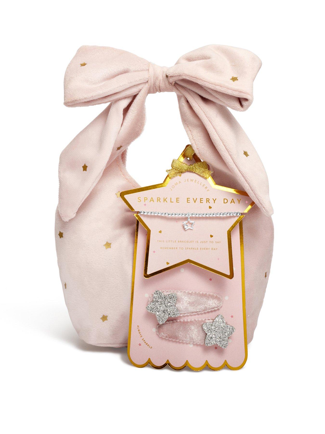 katie-loxton-kids-bow-handbag-a-little-gift-set-sparkle-everyday-silver-plated-bracelet-set-of-2-hair-clips-155cm-stretch