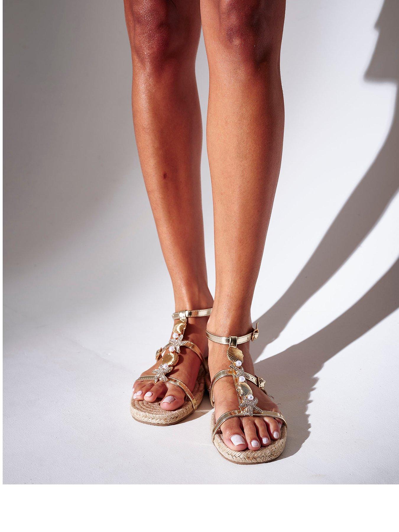 Image 2 of 4 of South Beach Metallic Shell Embellished Sandal - Gold