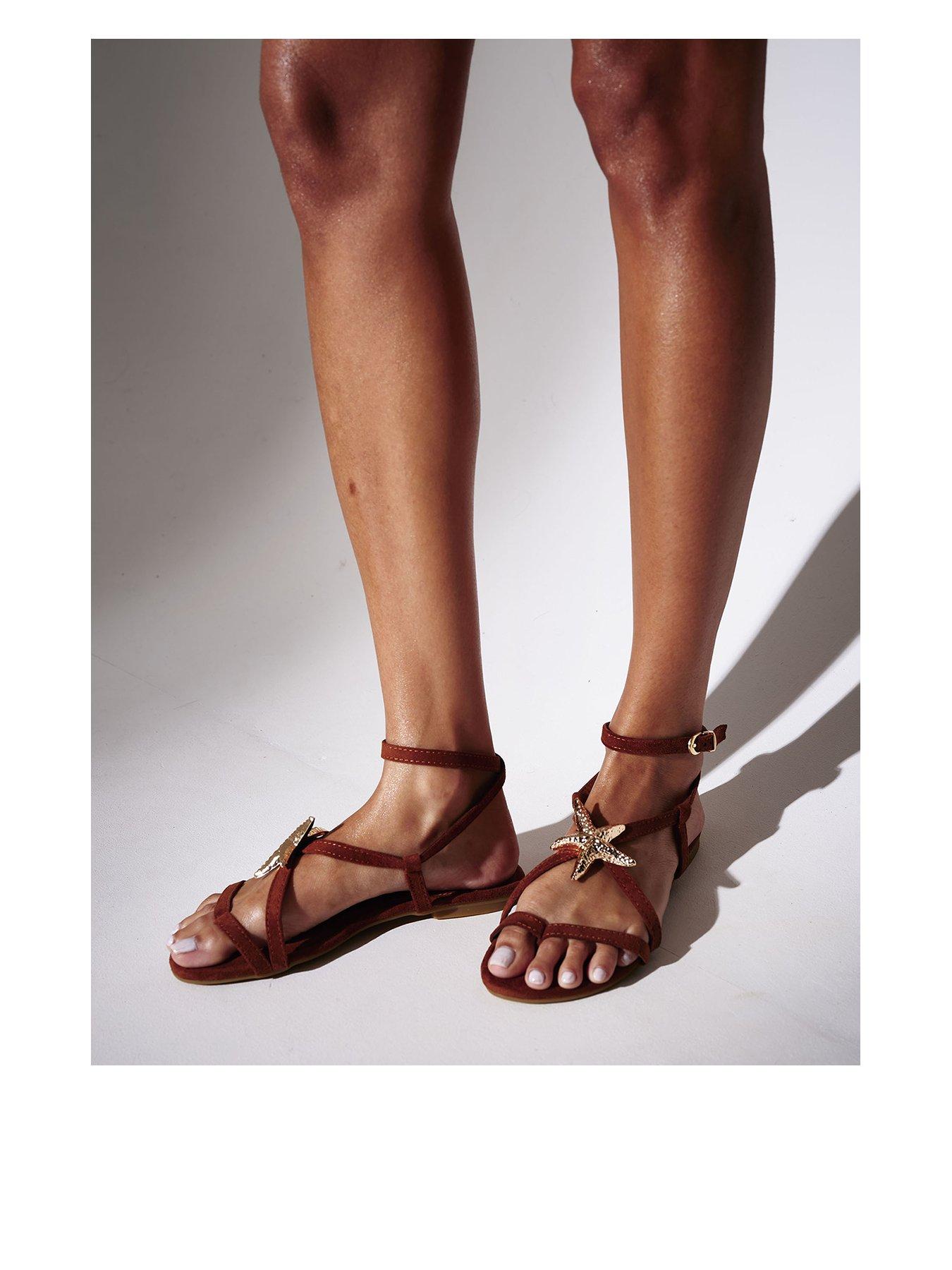 South Beach Faux Suede Starfish Strappy Sandal - Brown