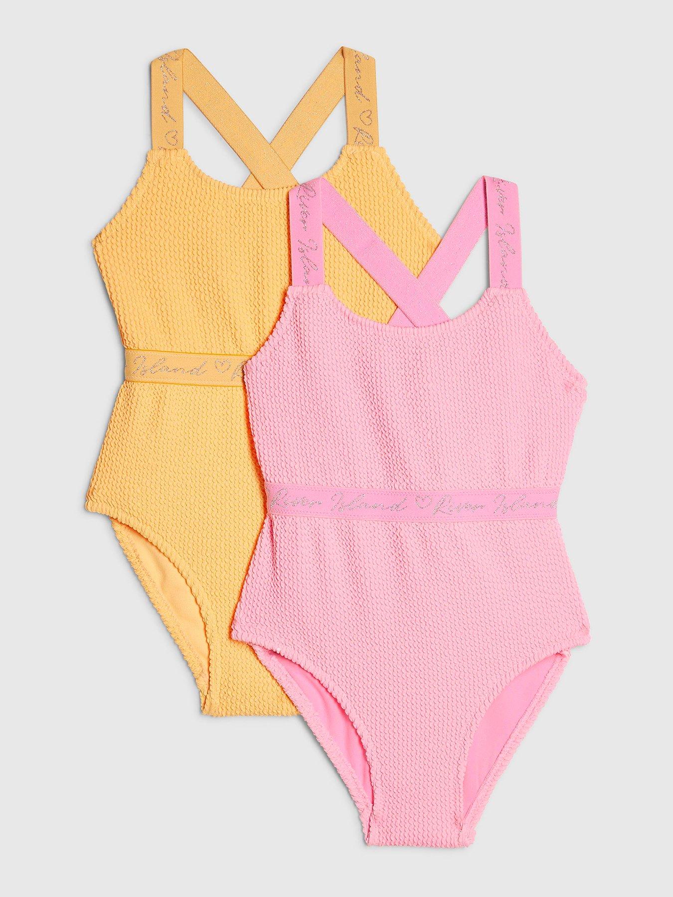 Image 1 of 3 of River Island Older Girls Textured 2 Pack Swimsuit - Pink