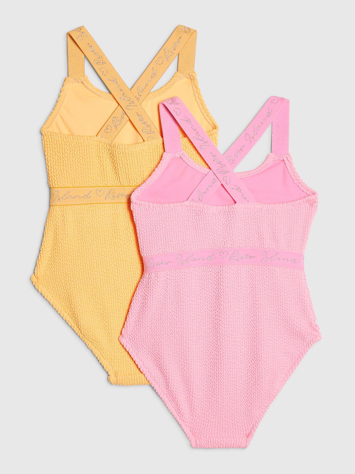 Image 2 of 3 of River Island Older Girls Textured 2 Pack Swimsuit - Pink