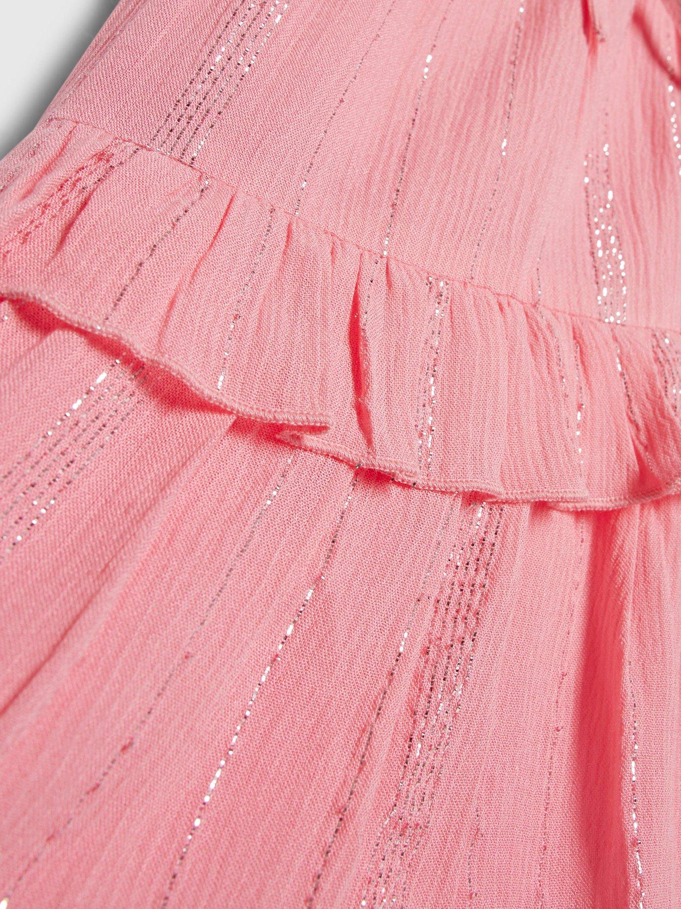 Image 4 of 4 of River Island Older Girls Tiered Shimmer Mini Dress - Pink