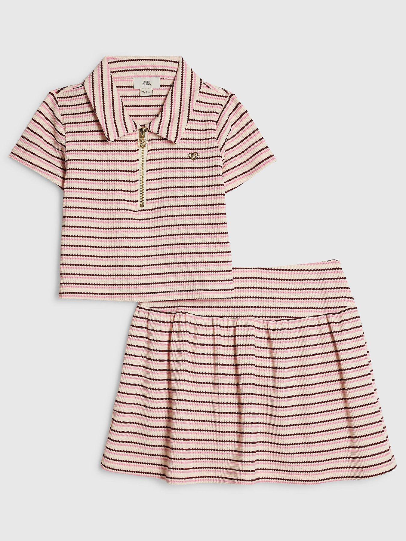 river-island-older-girls-stripe-polo-shirt-and-skirt-set-pink