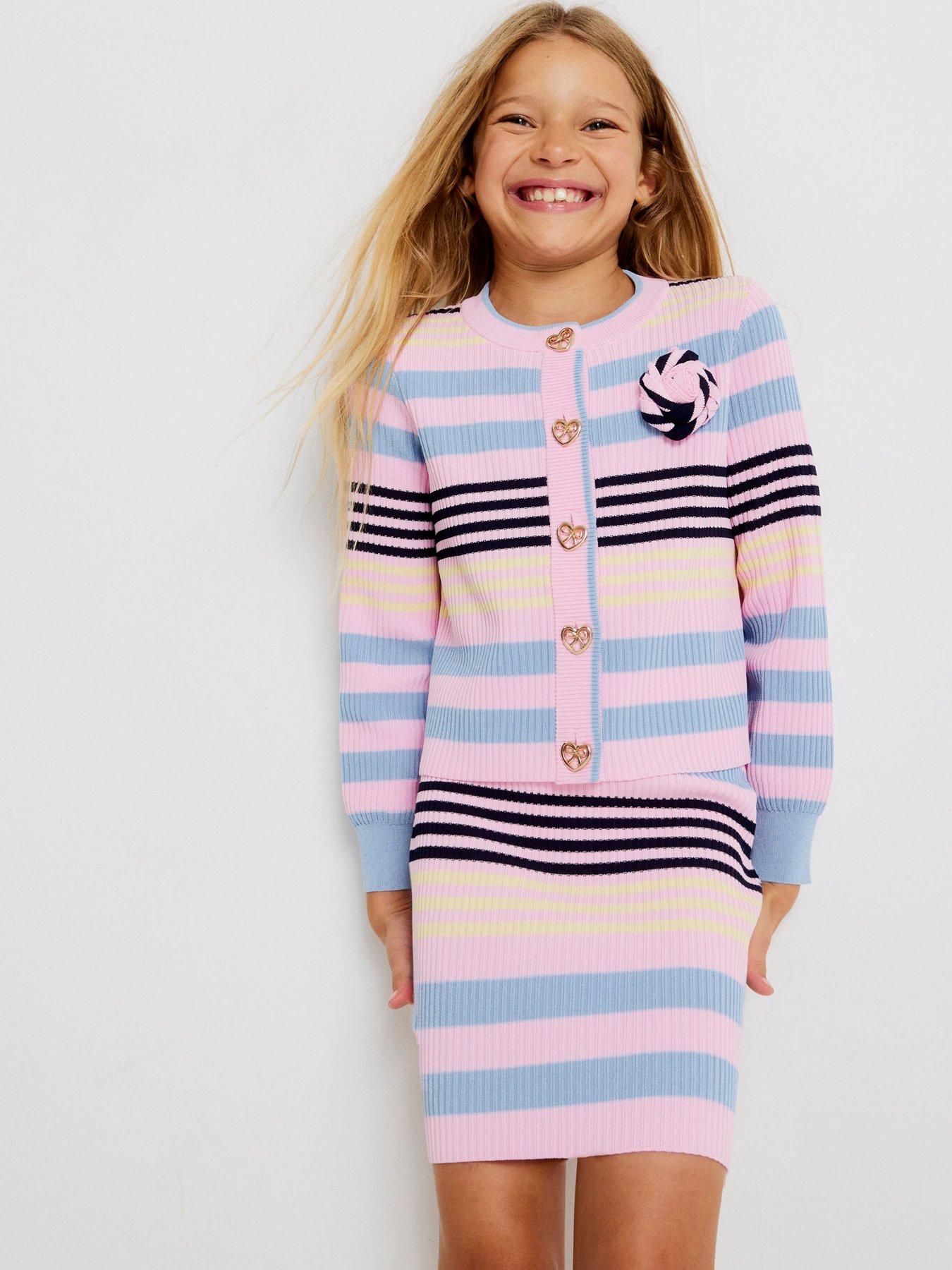 River Island Older Girls Stripe Cardigan Set - Pink