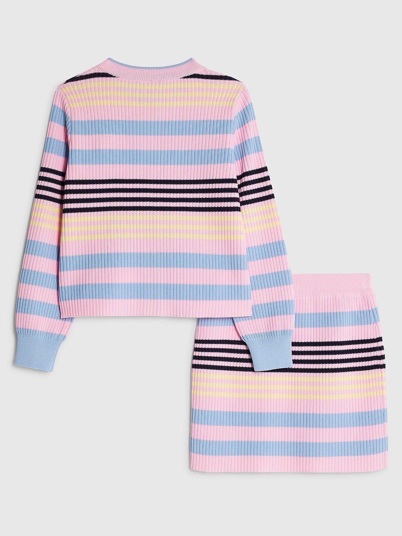 Image 3 of 5 of River Island Older Girls Stripe Cardigan Set - Pink