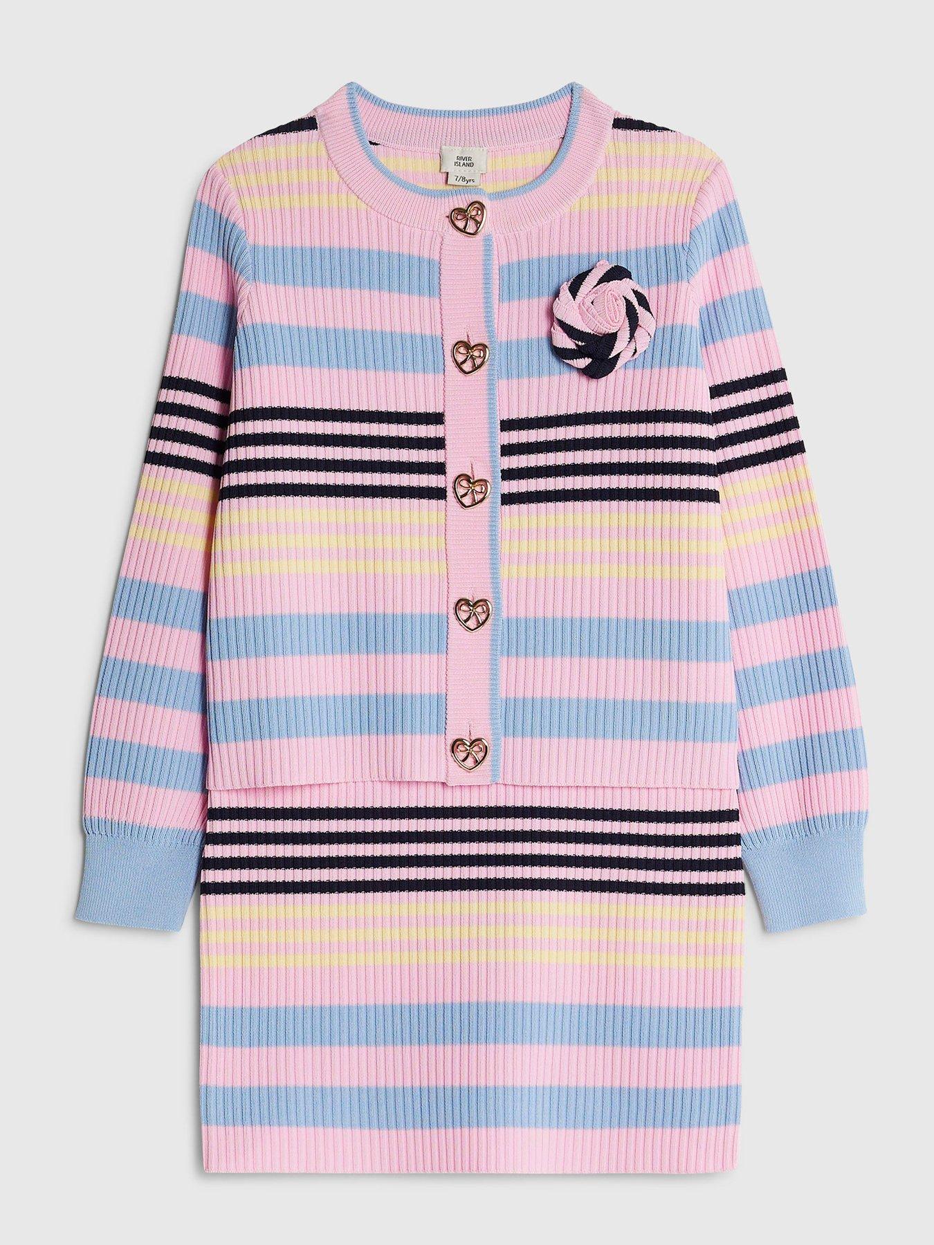 Image 4 of 5 of River Island Older Girls Stripe Cardigan Set - Pink