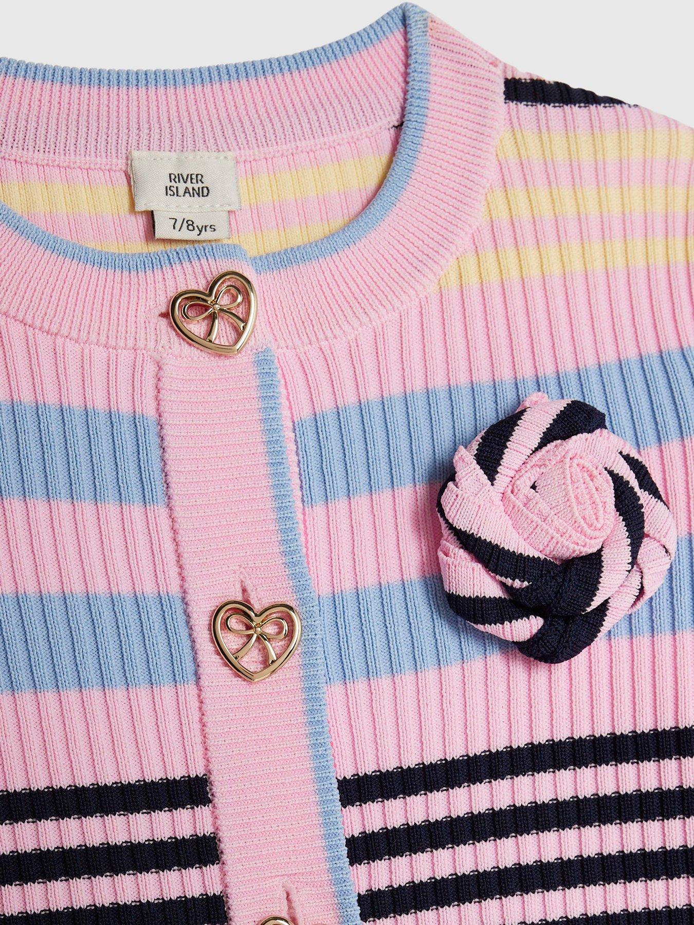 Image 5 of 5 of River Island Older Girls Stripe Cardigan Set - Pink