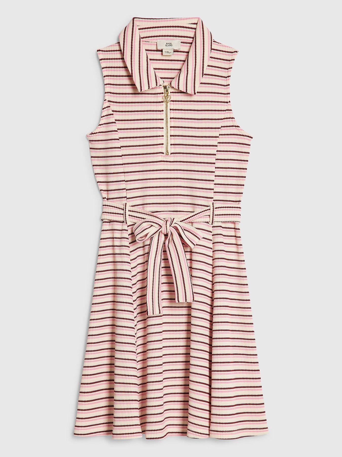 River Island Older Girls Stripe Belted Dress - Pink