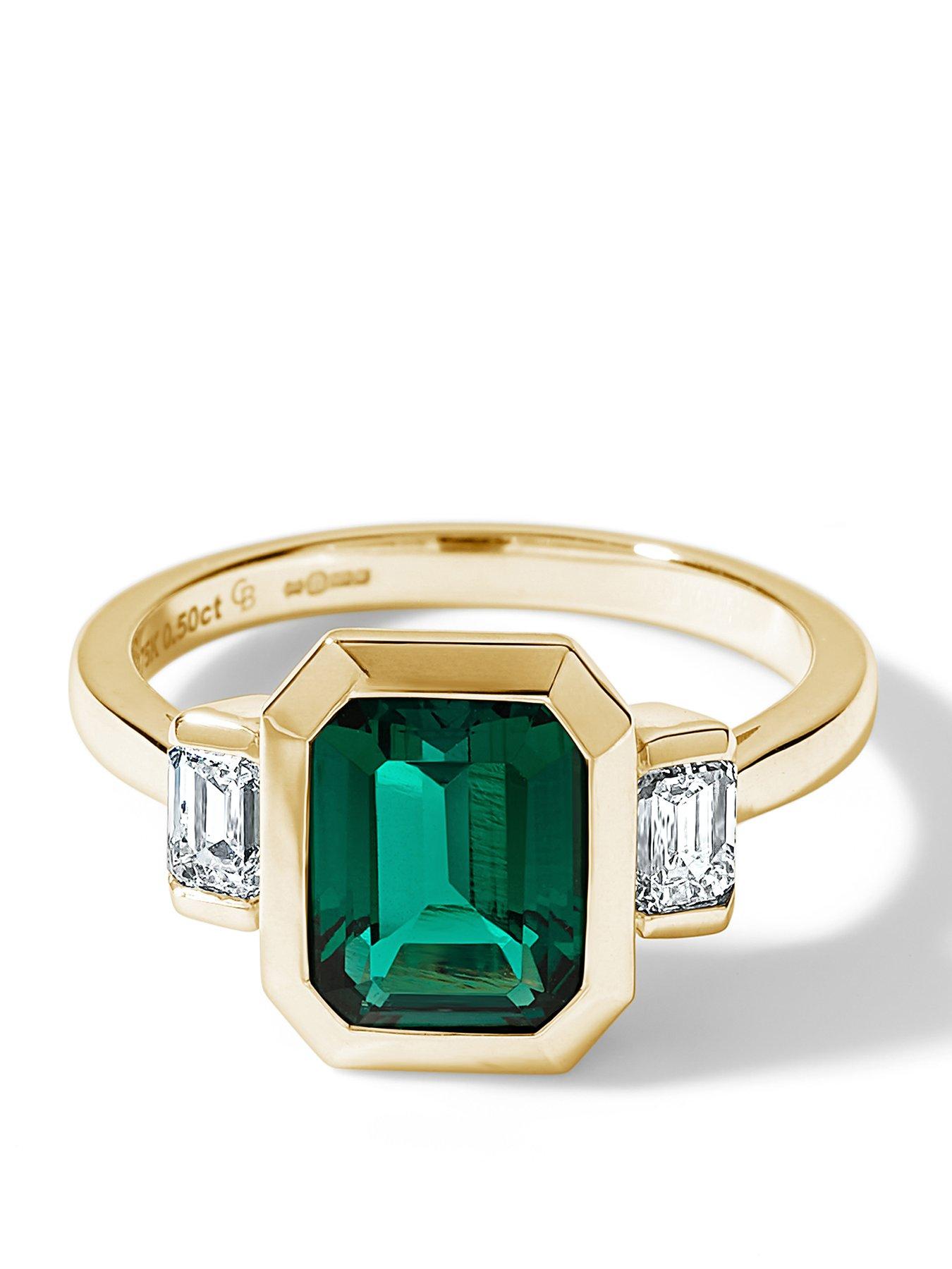 Image 1 of 6 of Created Brilliance Astrid 9ct Yellow Gold Created Emerald and 0.50ct tw. Lab Grown Diamond Trilogy Ring