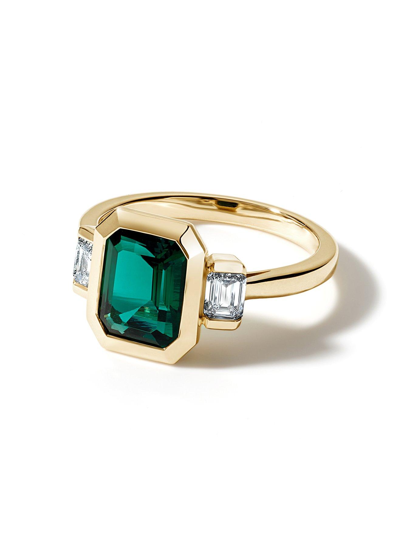 Image 2 of 6 of Created Brilliance Astrid 9ct Yellow Gold Created Emerald and 0.50ct tw. Lab Grown Diamond Trilogy Ring