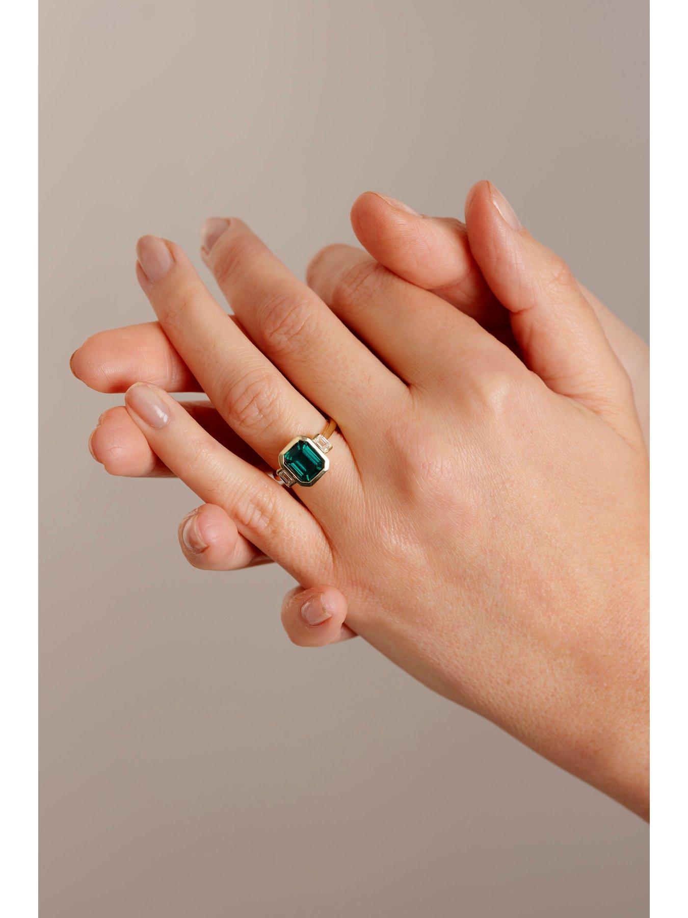 Image 4 of 6 of Created Brilliance Astrid 9ct Yellow Gold Created Emerald and 0.50ct tw. Lab Grown Diamond Trilogy Ring